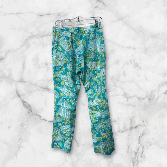 Lilly Pulitzer Teal & Green Pants Fish Pattern Size 6 - Picture 2 of 11